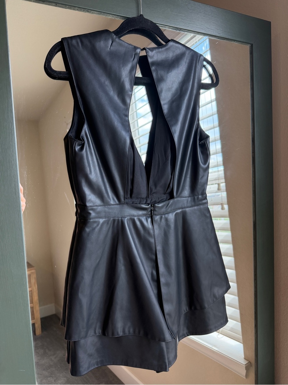Anna Grace Black Faux Leather Deep V-Neck Tiered Romper - Picture 3 of 4